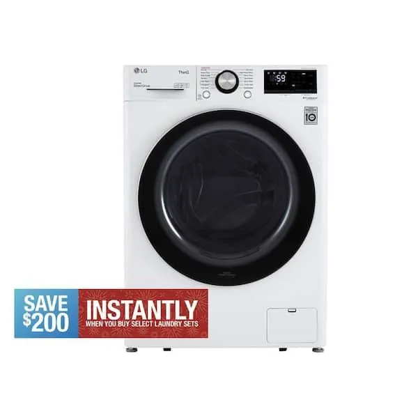 24 in. W 2.4 Cu. Ft. Compact Stackable SMART Front Load Washer in White with Steam and AI Fabric Sensor / Smart Pairing