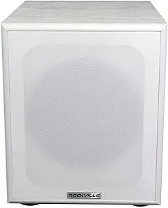 Rockville Rock Shaker 8" 400W Powered Subwoofer, Deep Bass, Class-D Amp, RCA Inputs, MDF Enclosure, White Finish, for Home Theater & Studio