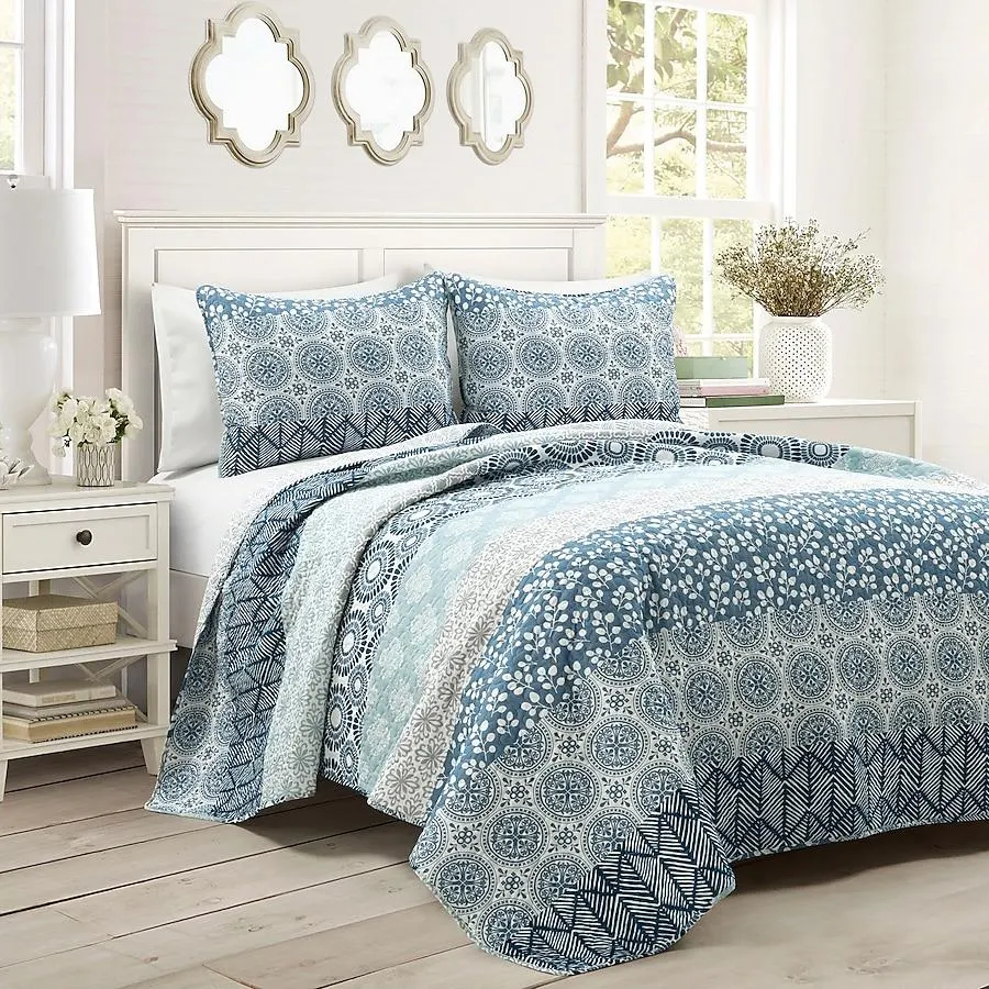 Lush Decor Navy Stripe Reversible King Quilt Cotton