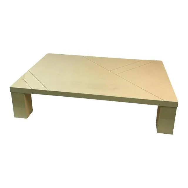 1980s Paolo Gucci Modern Cream Lacquer & Brass Inlay Coffee Table