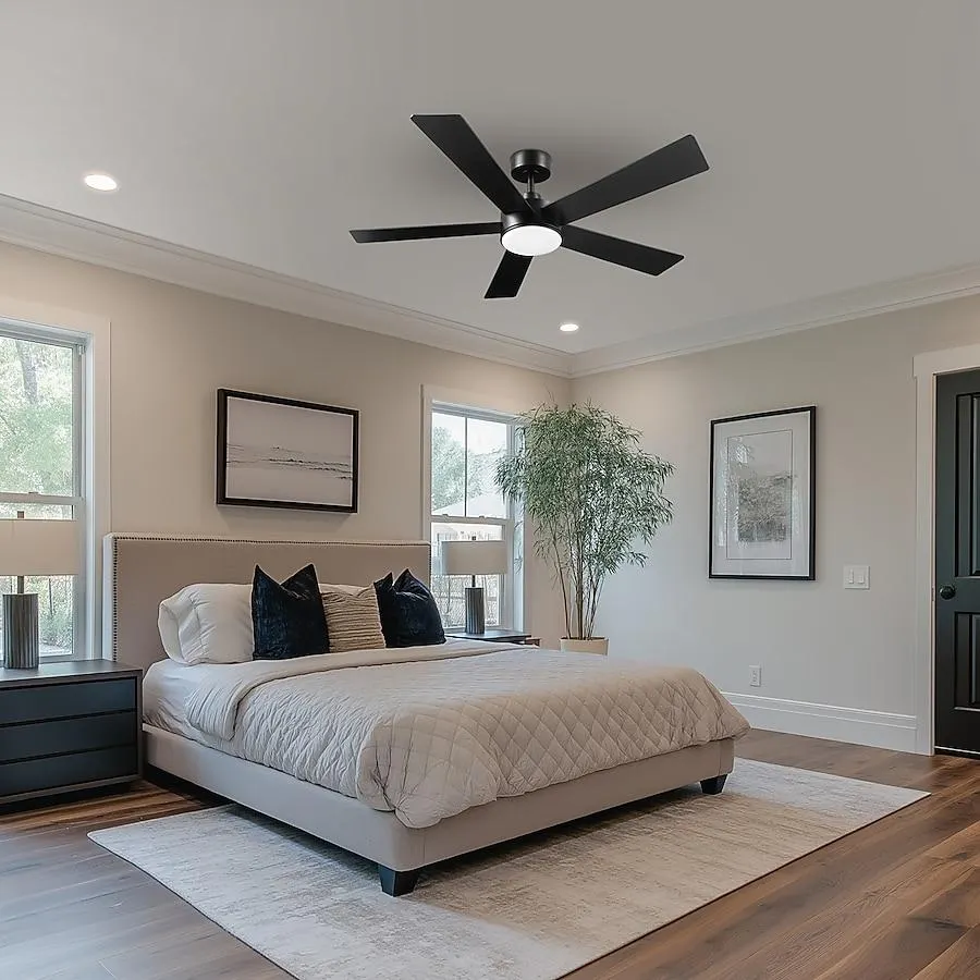 Globe Electric 52-in Integrated LED Black with Matte Blades Ceiling Fan With Light - Remote Included ( 5 -Blade )