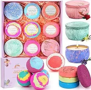 Bath Bombs for Women Gift Set - Bath Sets for Women Gift - 5 Large Bath Bomb Set with 4 Shower Steamers & 3 Candles - Birthday/Thanksgiving/Mother's Day Gifts