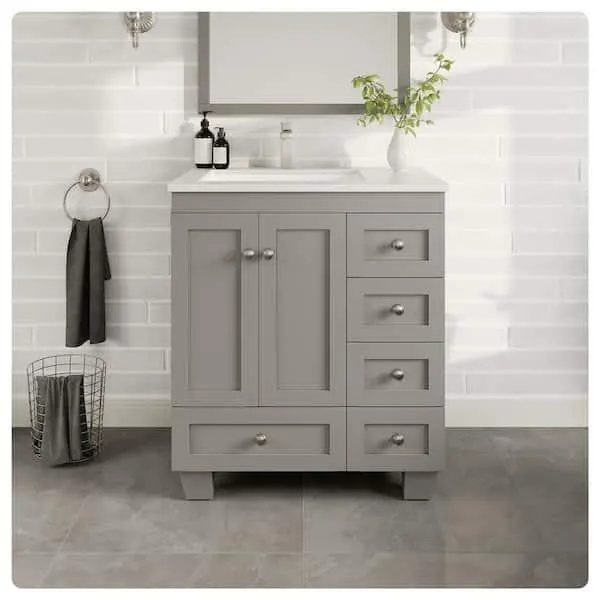 Happy 30 in. Single Sink Gray Bath Vanity with White Carrara Quartz Top (Assembled)