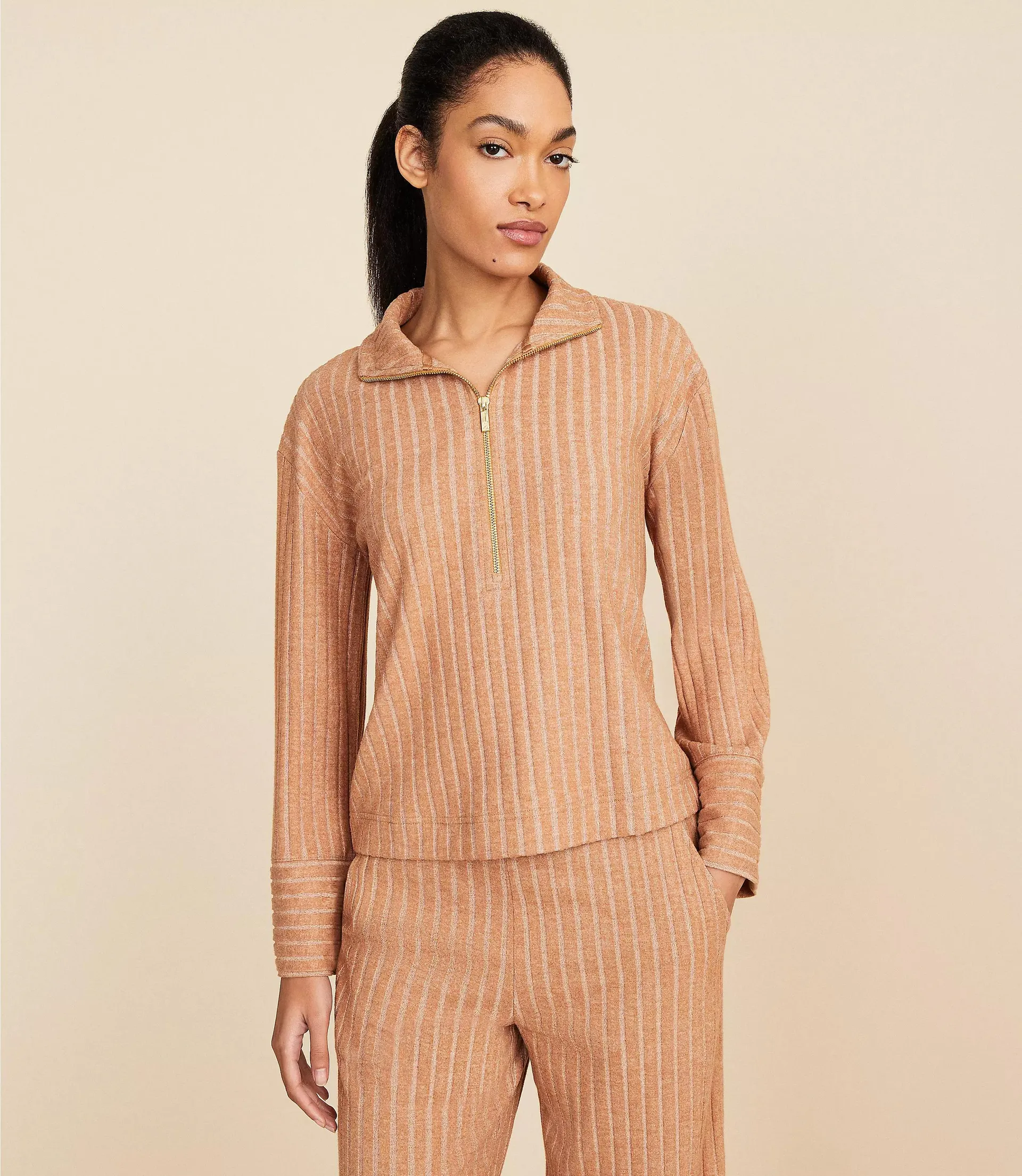 Lou & Grey Brushed Rib Half Zip Top