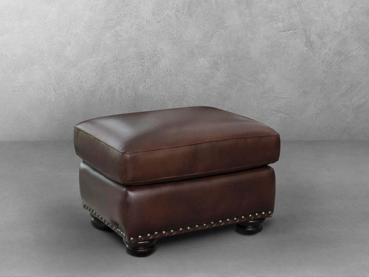 Austin Leather Ottoman - Brown