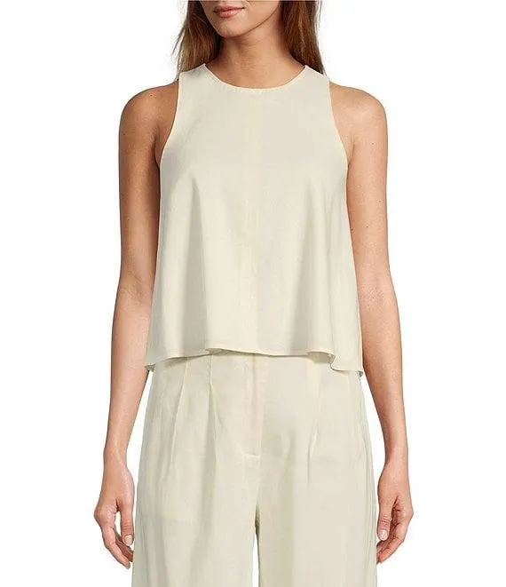 Audrey Stretch Linen Round Neck Coordinating Blouse