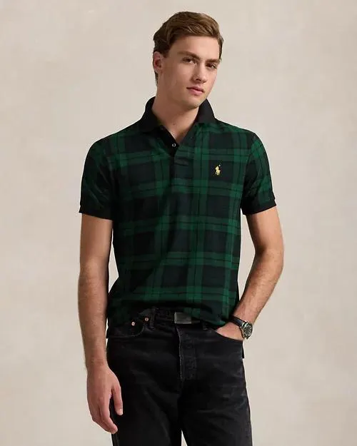 Custom Slim Fit Plaid Mesh Polo Shirt