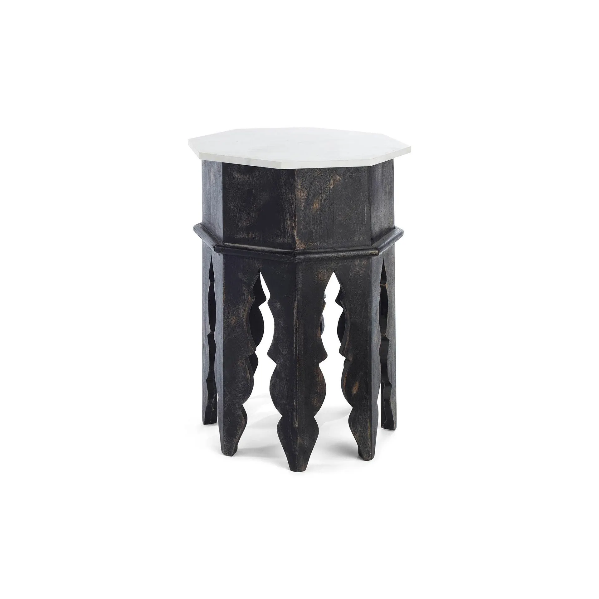 Marble and Wood Moroccan Side Table