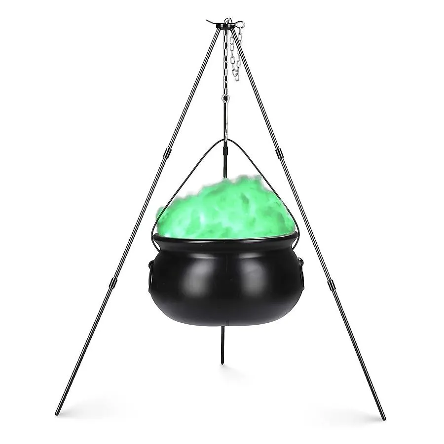Yescom Halloween Witches Cauldron Large 31 inch Tripod Hanging Black Pot LED Light Adjustable Chain Hook Decoration