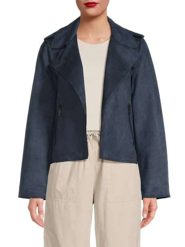 Notch Lapel Faux Suede Open Jacket