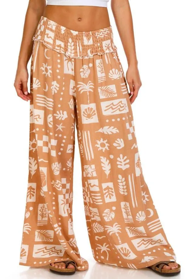 Ocean Drive Juniors Smocked Waist Print Wide Leg Pants