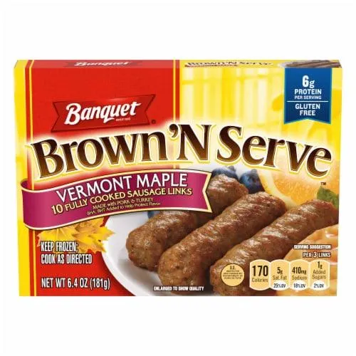 Banquet Brown'N Serve Vermont Maple Fully Cooked Sausage Links, Frozen Breakfast