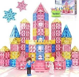 Diamond Magnetic Tiles for Kids: Magnet Building Blocks for Girls & Boys Age 3-8 Princess Castle Toy Birthday Sensory Game 4 5 6 7 8 12 Year Old Learning Classroom Must Have Decor