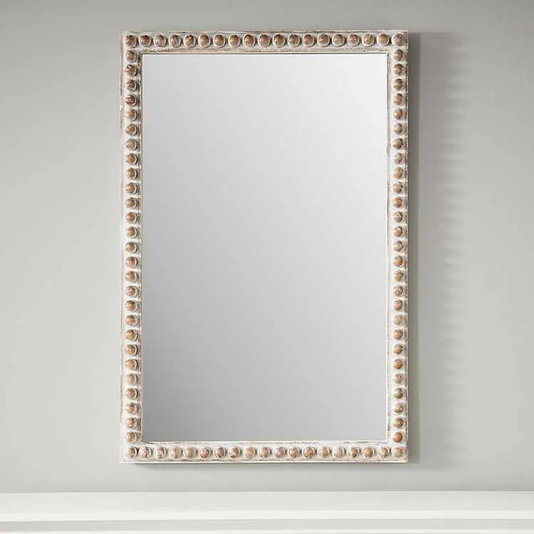 Natural Wood Beaded Frame Mirror
