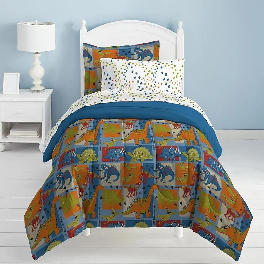 Dream Factory Dino Blocks 5 -Piece BLUE Twin Comforter Set