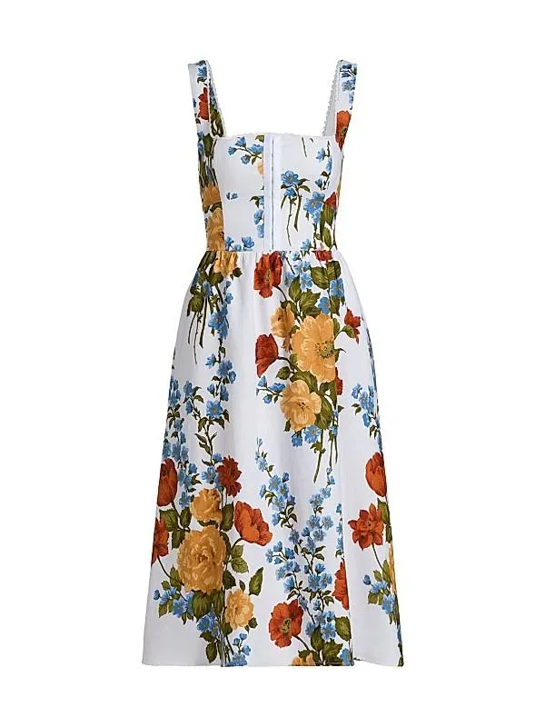 Floral Linen Midi-Dress