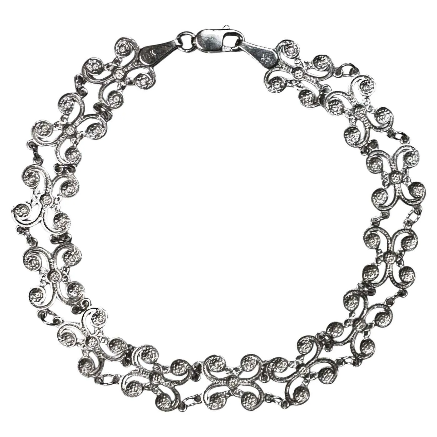 14k White Gold Diamond Laser Cut Open Work Bracelet 7.25 Inches