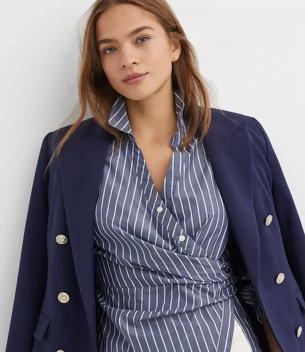 Stripe Side Shirred Poplin Shirt