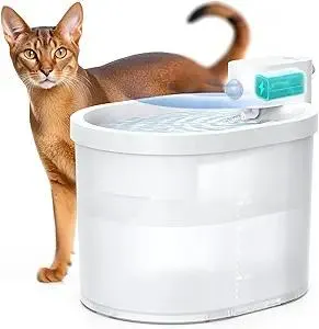 uahpet Cat Water Fountain, Wireless & Battery Operated 2L/67oz Pumpless Automatic Pet Fountain with Motion Sensor, Food-Grade ABS Tray, Easy to Clean Water Dispenser for Cats