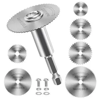 FOTYBEl Cutting Wheel for Drill, Rotary Tool Cutting Discs with 6pcs Steel Saw Blades, 1pc 1/4" Hex Short Shank, Power Rotary Tool Accessories for Cutting PVC Pipe Wood Plastic Soft Metal