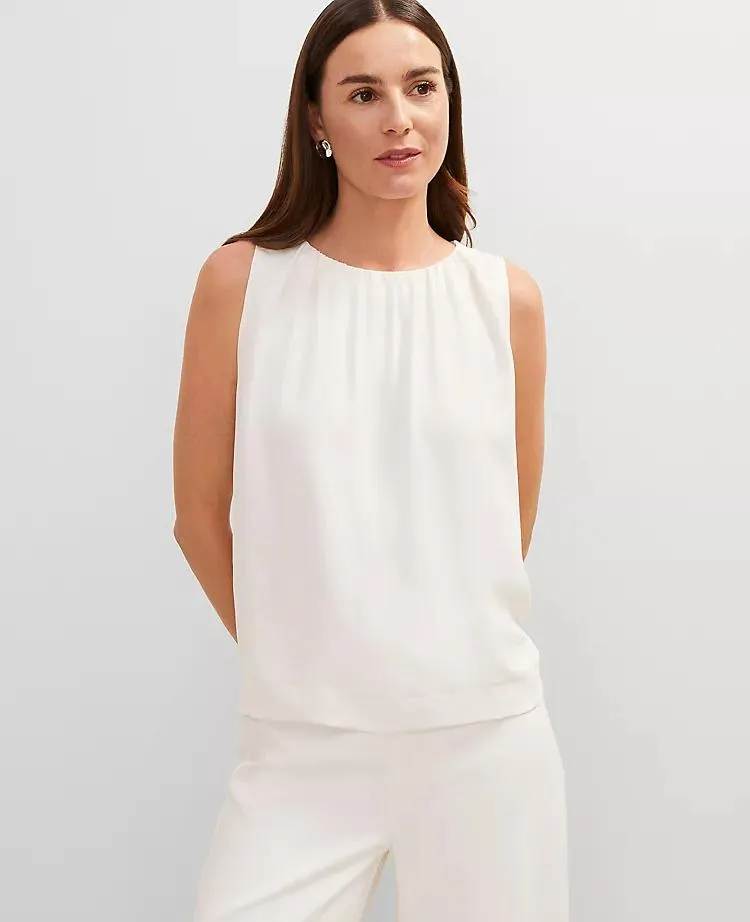 Mixed Media Gathered Sleeveless Top