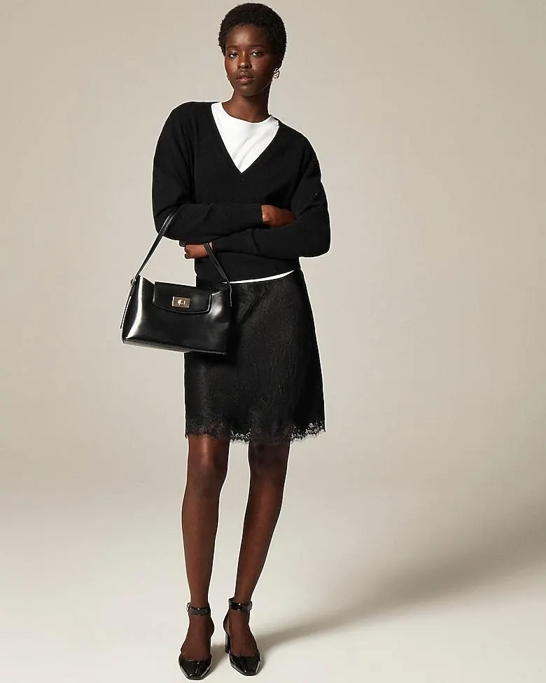 Gwen lace-trim slip skirt in textured satin