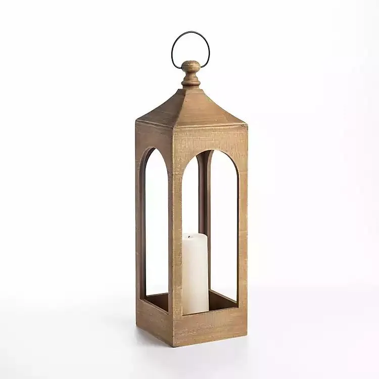 Natural Wood Open Frame Lantern, 25 in.