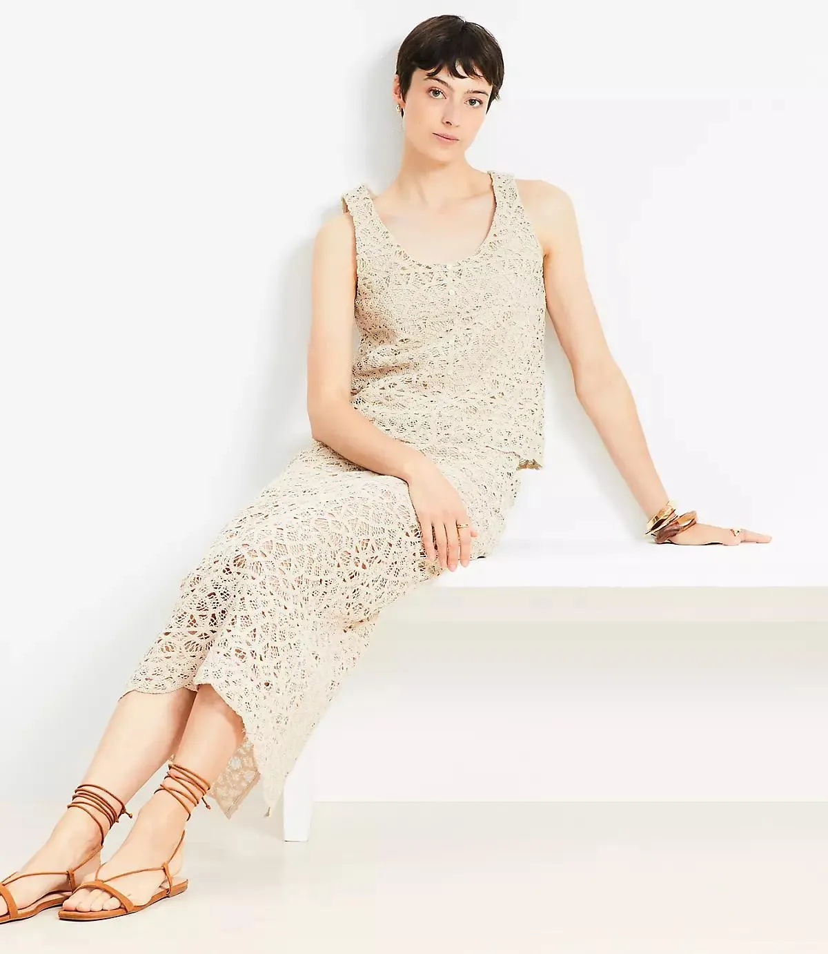 Scalloped Crochet Button Tank Top