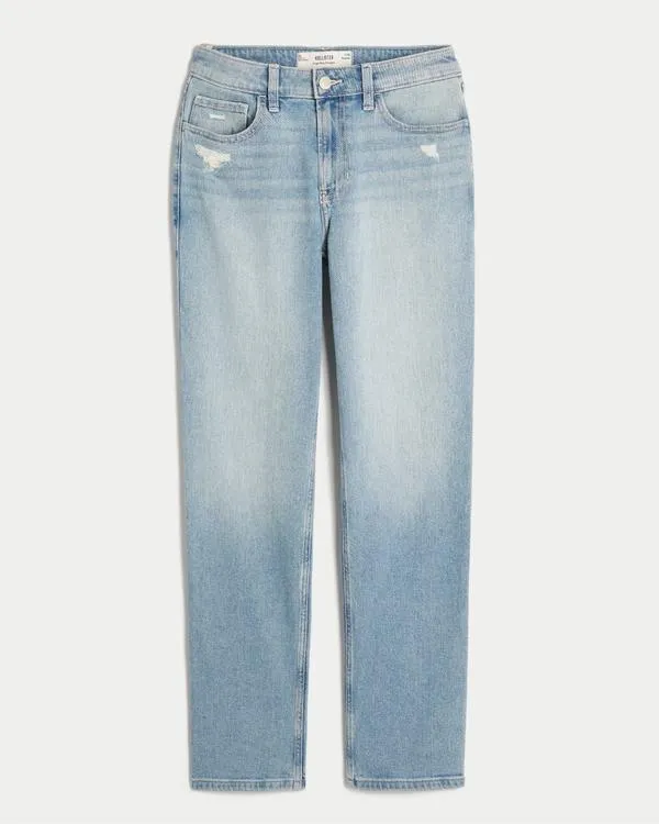 High-Rise Distressed Light Wash Straight Jeans