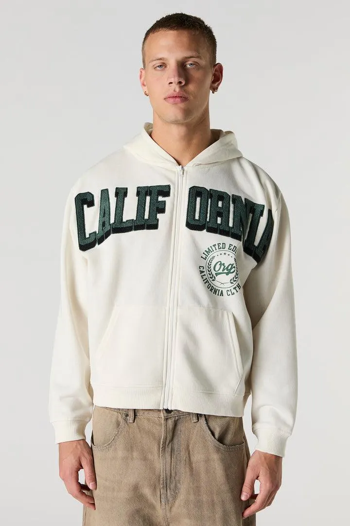 California Chenille Embroidered Zip-Up Fleece Hoodie