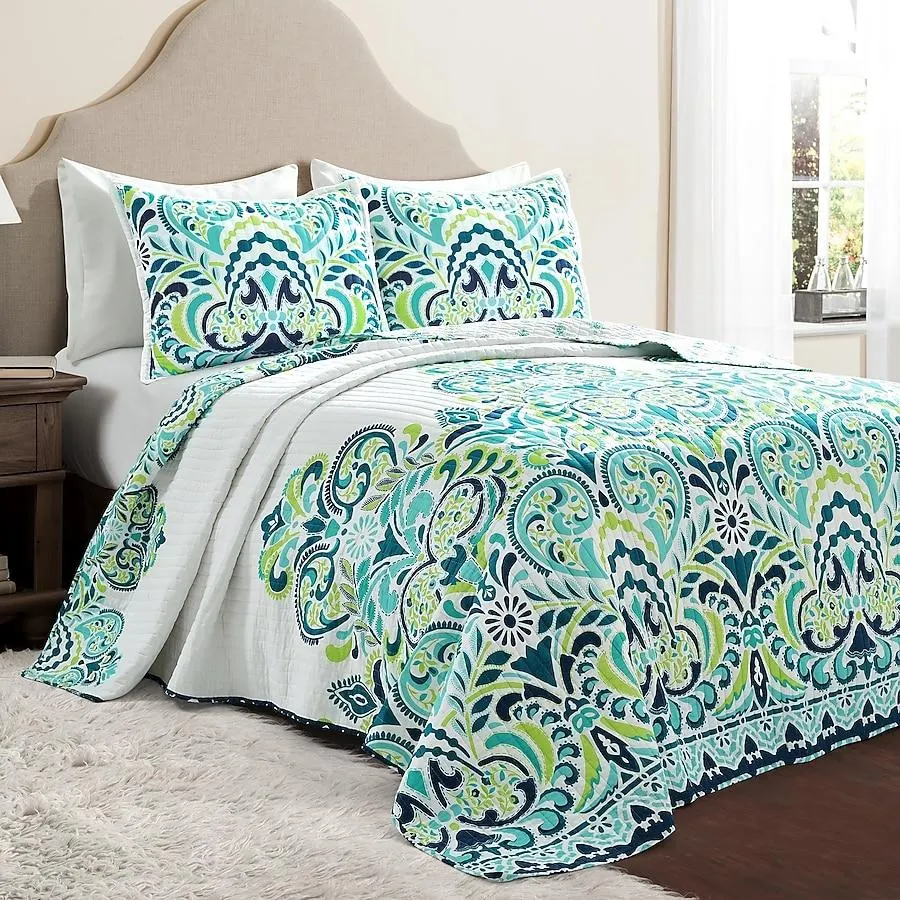 Lush Decor Blue Floral Reversible King Quilt Cotton