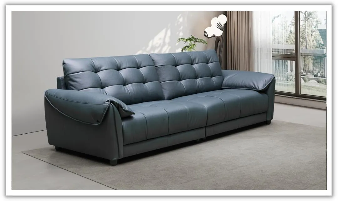 Klaussner Divano 2-seater Blue Leather Sofa with Plush Back Support
