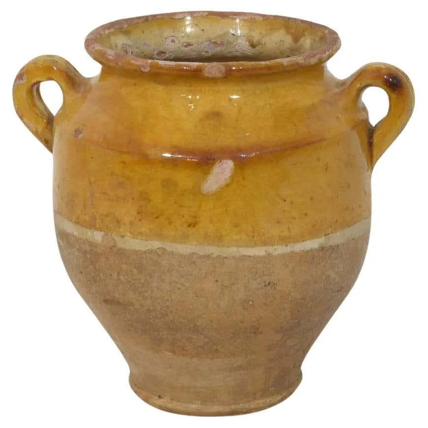 Small French 19th Century Yellow Glazed Ceramic Confit Jar