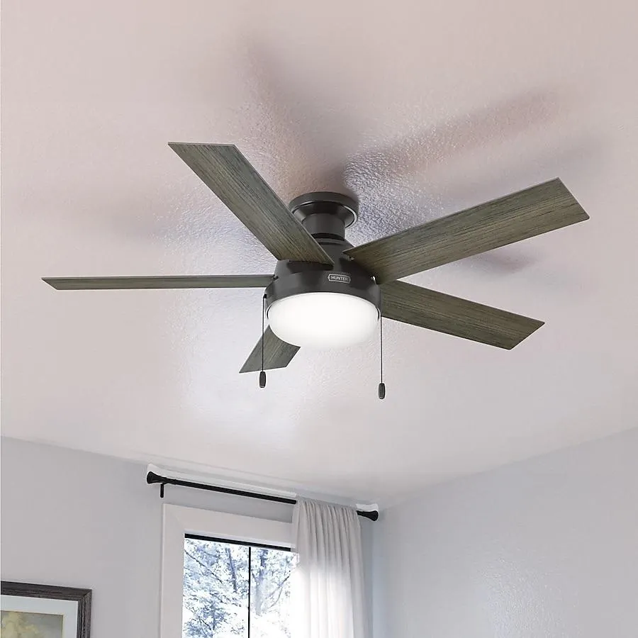 Hunter Germantown SureSpeed 52-in Flush Mount Noble Bronze with Warm Grey Oak Blades Ceiling Fan With Light 5 -Blade )