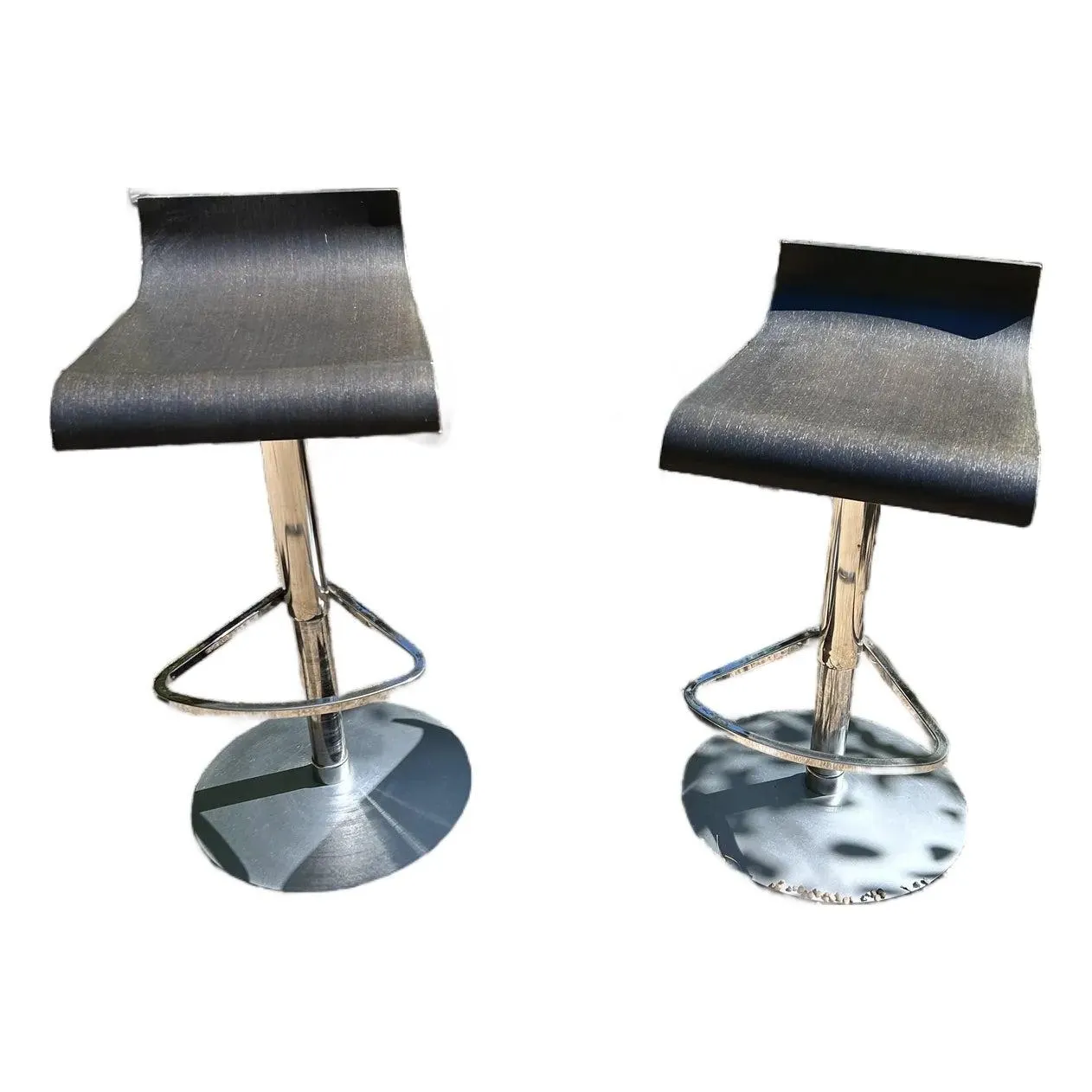 1980s Ligne Roset Pam Bar Stools Brown Wood, Metal - Set of 2
