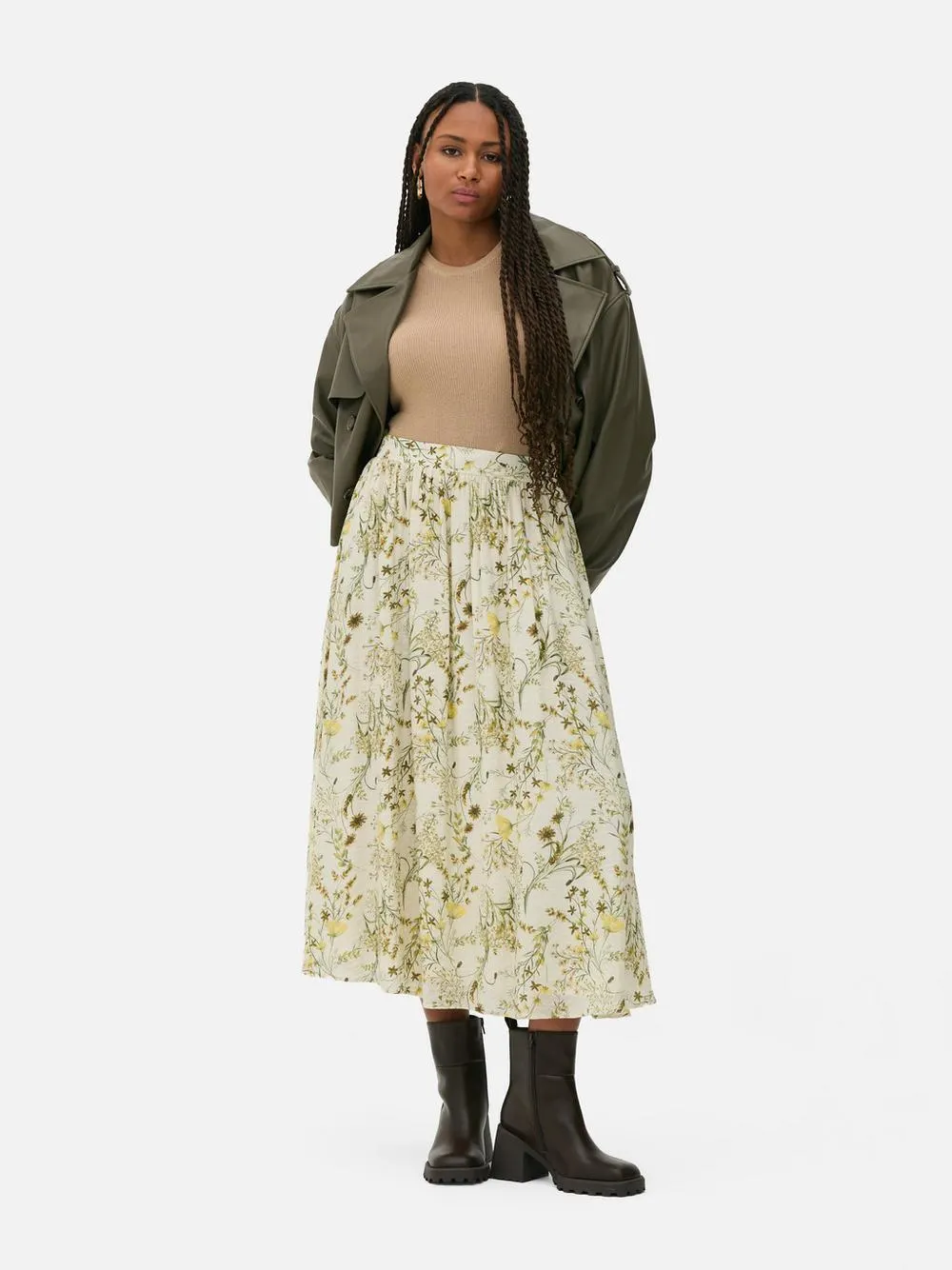 Gekräuselter Maxirock mit Blumenmuster