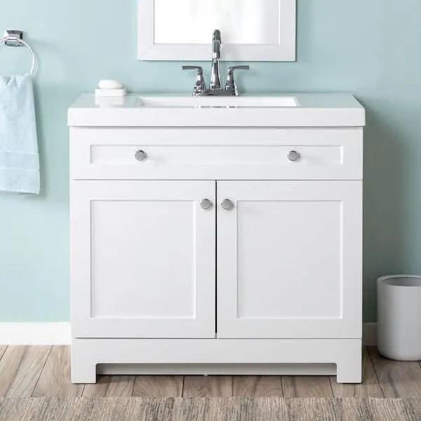 Everdean 37 in. Single Sink White Bath Vanity with White Cultured Marble Top (Assembled)