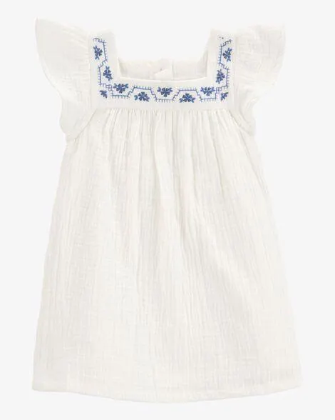Baby Solid Flutter-Sleeve Dress - White