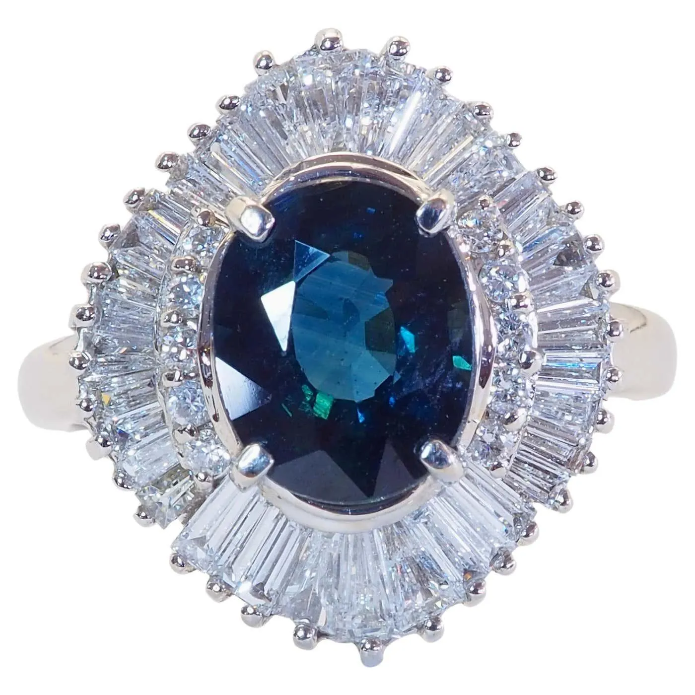 18K White Gold 2.24ct Thai Greenish Blue Sapphire & 0.85ct Diamond Fine Ring