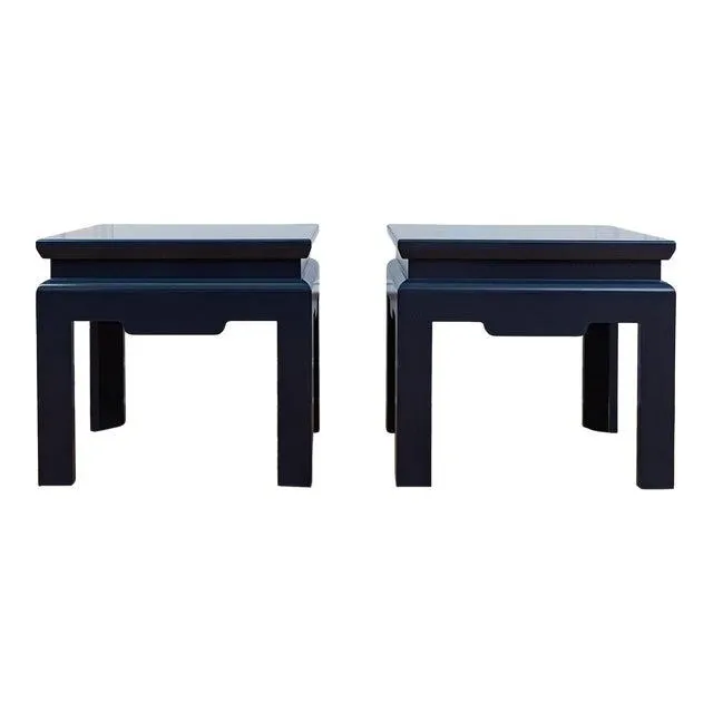 Pair of Modern Ming Stools Custom-Built and Lacquered Hale Navy Gloss
