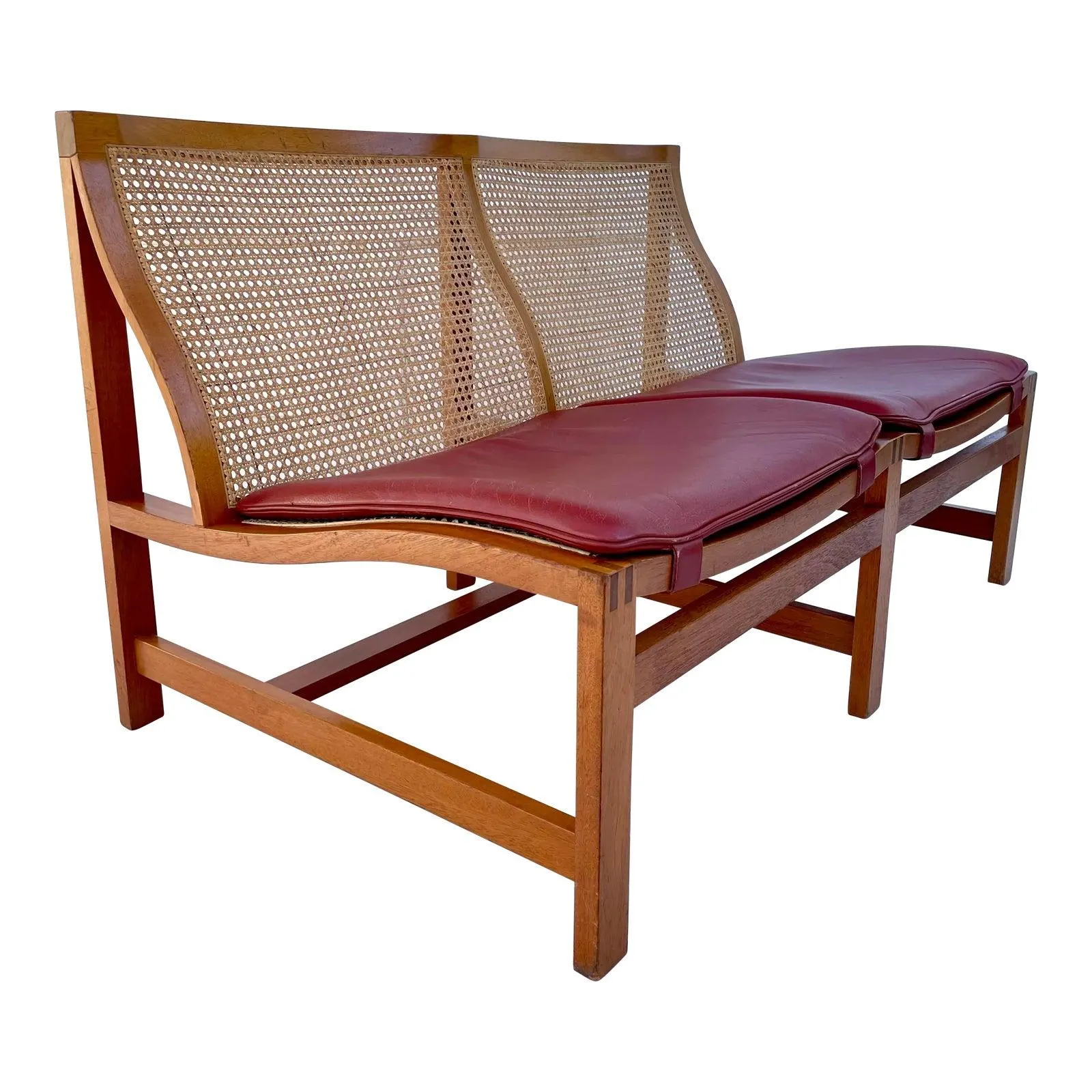 Rud Thygesen & Johnny Sorensen Two-Seater Leather Cane Wood Bench
