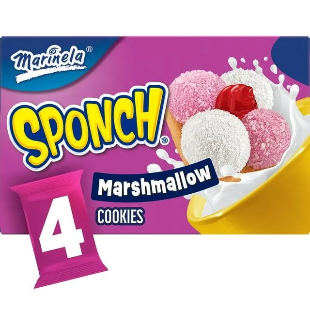 Marinela Sponch Marshmallow and Strawberry Coconut Cookies, 4 packs, Cookies, 12.68 oz Box