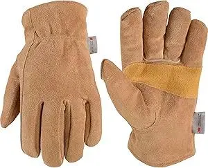 Wells Lamont Men's Insulated Split Cowhide Winter Leather Work Gloves, Large (1080L), Brown