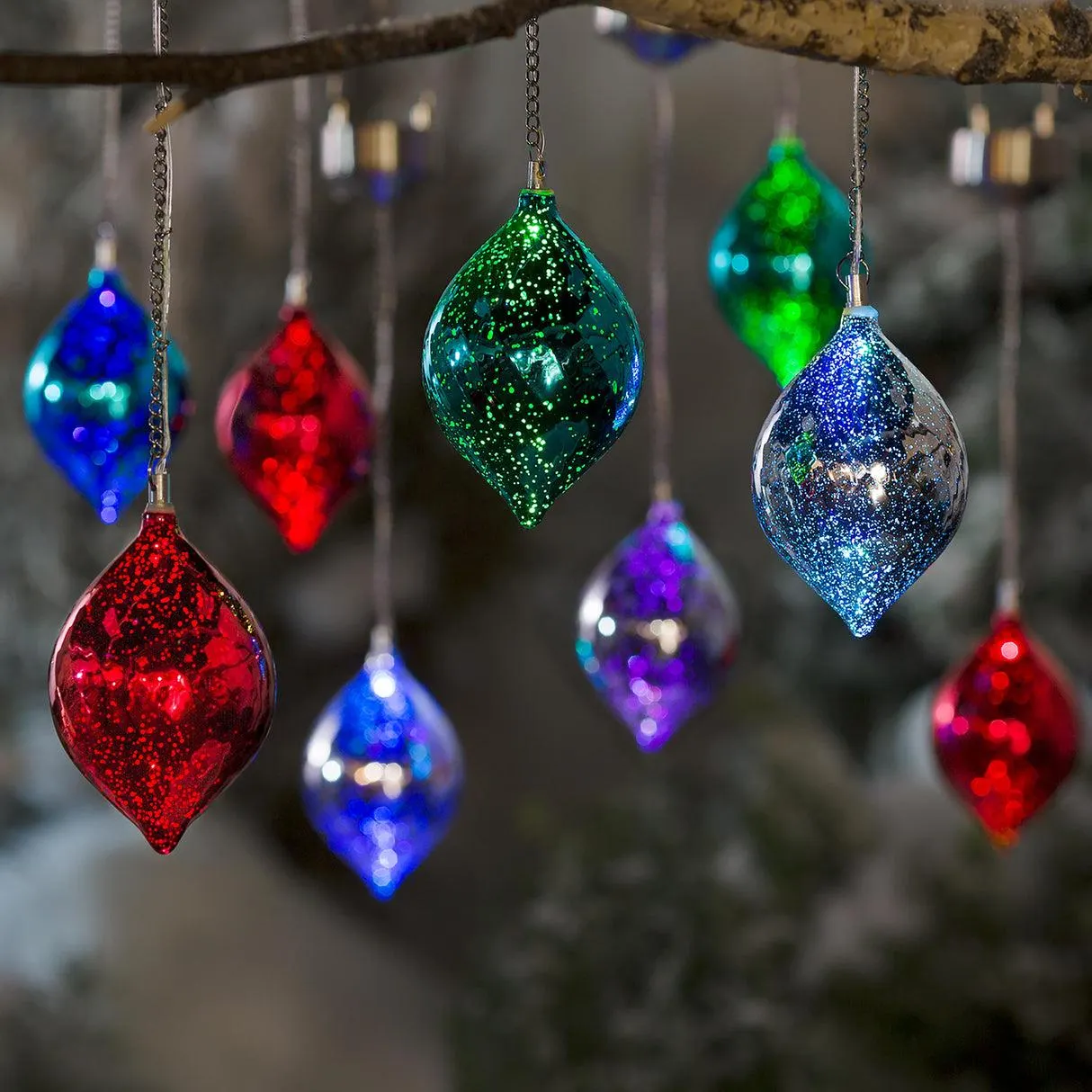 Color Changing Mercury Glass Solar Ornaments, Set of 3
