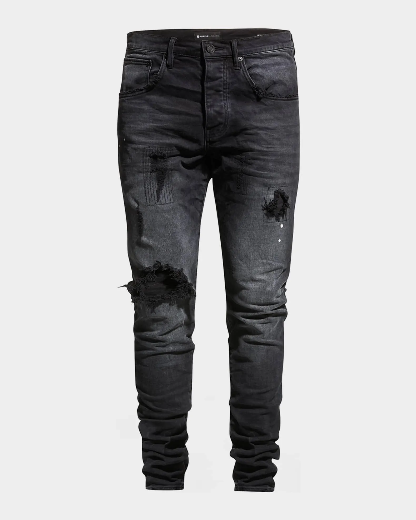 Men's P002 Black Repair Slim Jeans