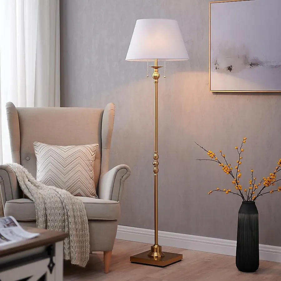 KAWOTI 60.5-in Gold Standard Floor Lamp with Fabric Shade
