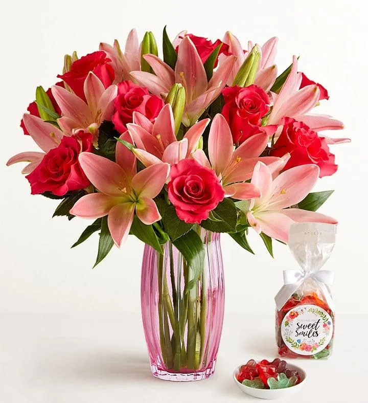 Magnificent Pink Rose & Lily + Candy Bundle