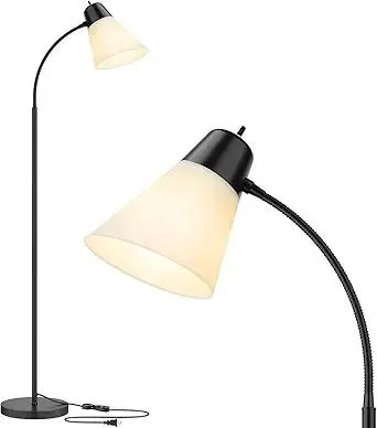Floor Lamp for Living Room, Adjustable Standing Room Lamp with White Plastic Shade, Black Reading Floor Lamps for Dorm, Bulb not Included