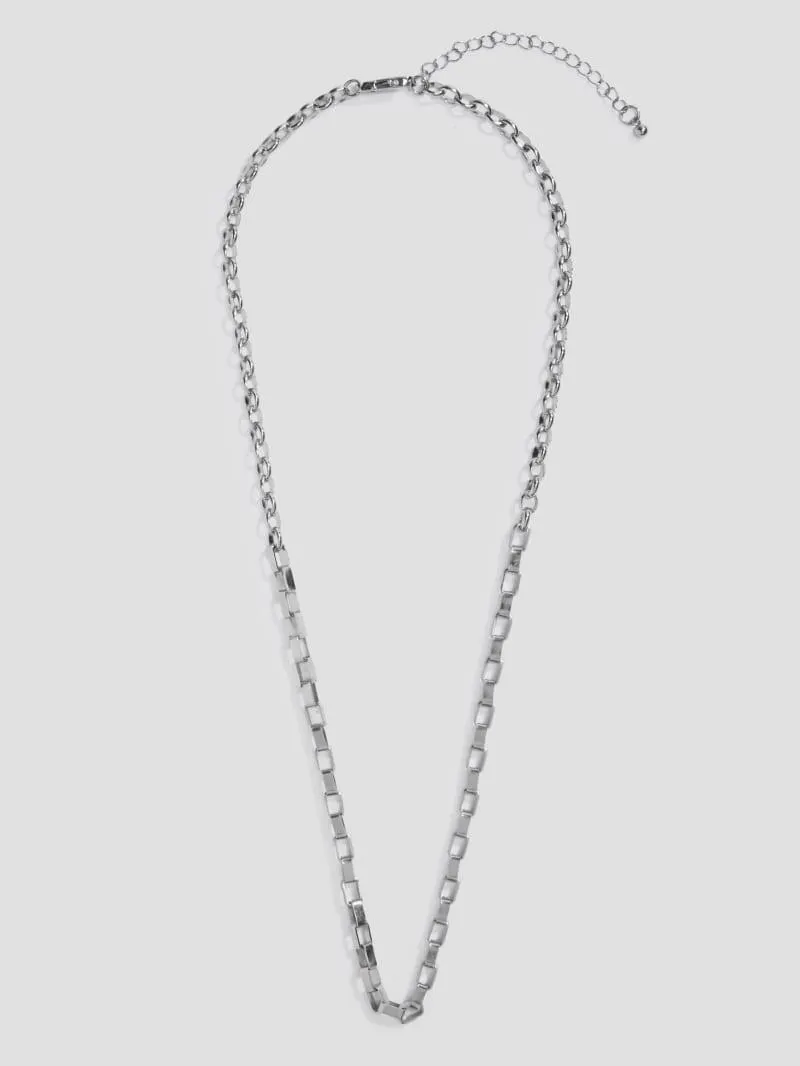 Silver-Tone Stainless Steel Mixed Link Necklace
