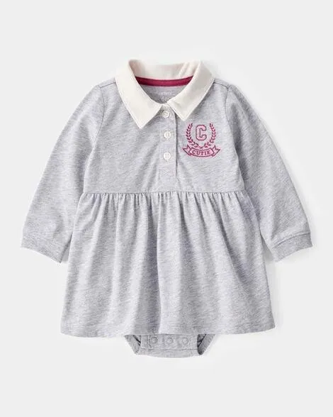 Baby Varsity Polo Bodysuit Dress - Grey